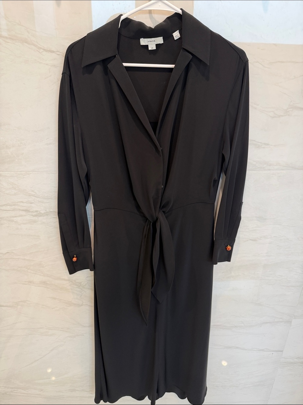 Vince Black Long-Sleeve Tie-Front Dress